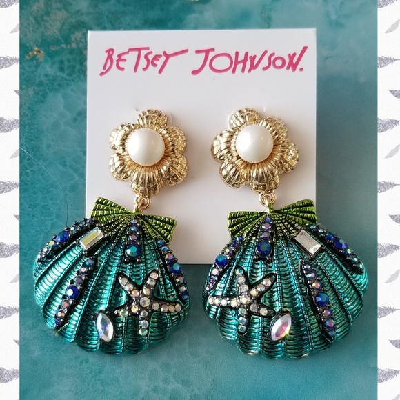 Betsey Johnson Jewelry - Betsey Johnson Glitter Reef Teal Shell Earrings